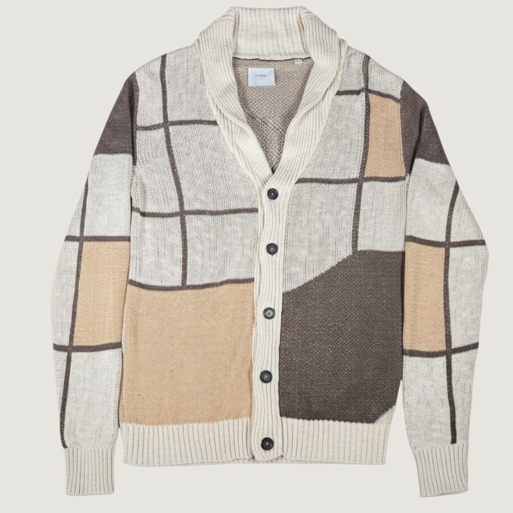 Billy Reid Mens Shawl Collar Cardigan Sweater Colorblock Cotton Silk Italy L
